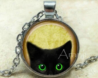 Black kitten art pendant, black cat pendant, black cat necklace, black cat jewelry, kitten necklace, kitten pendant, Pendant #AN223BR