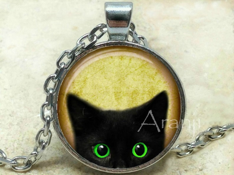 Black kitten art pendant, black cat pendant, black cat necklace, black cat jewelry, kitten necklace, kitten pendant, Pendant AN223BR image 1