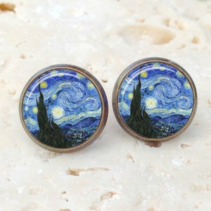 Van Gogh Starry Night earrings, Starry Night earrings, Van Gogh earrings, fine art earrings AR145BR