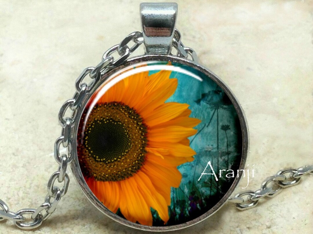 Sunflowers Sunflower Pendant Sunflower Necklace Sunflower Etsy