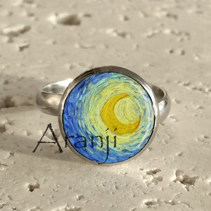 Starry Night moon ring, Starry Night adjustable stainless steel ring, art ring, Starry Night jewelry, adjustable Van Gogh ring Ring#AR116R