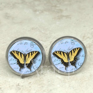 Yellow swallowtail butterfly earrings, yellow butterfly earrings, yellow swallowtail butterfly jewelry, butterfly stud earrings AN126E