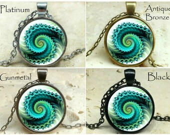 スパイラルアーツ　ペンダント Blue Fractal Art Pendant, Fractal Necklace, Fractal Jewelry, Blue