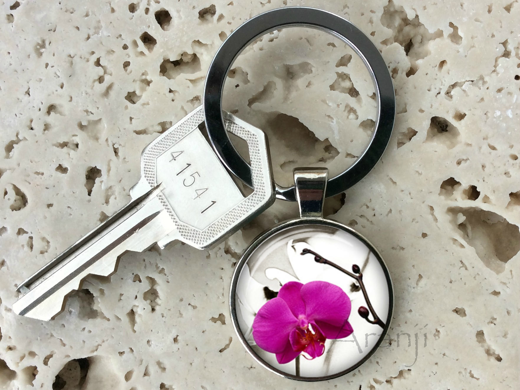 【Kashiko】24ss Orchid Keyring Orchid Keychain, Key Chain, Key Ring, Key Fob, Orchid