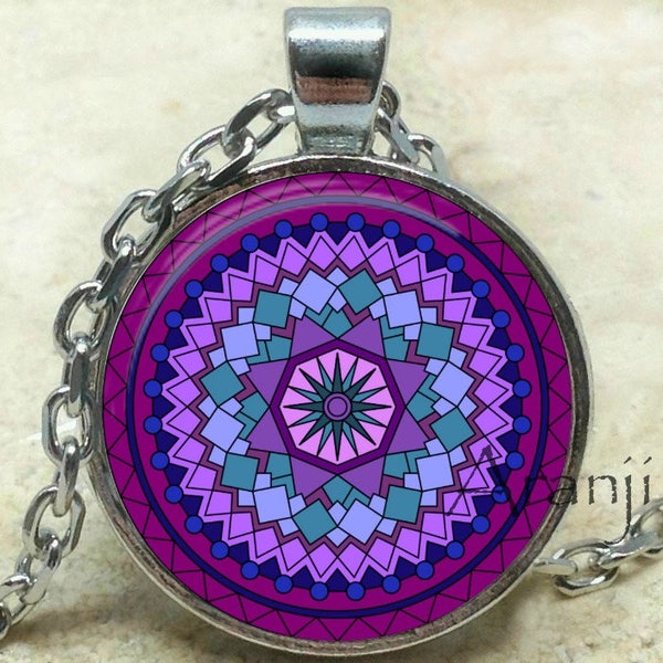 Purple mandala art pendant, mandala necklace, mandala jewelry, purple mandala pendant, purple kaleidoscope necklace, mandala Pendant #PA116P