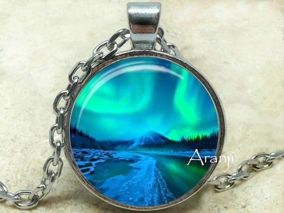 Northern lights art pendant aurora pendant night sky pendant northern lights necklace aurora jewelry aurora borealis Pendant SP123P