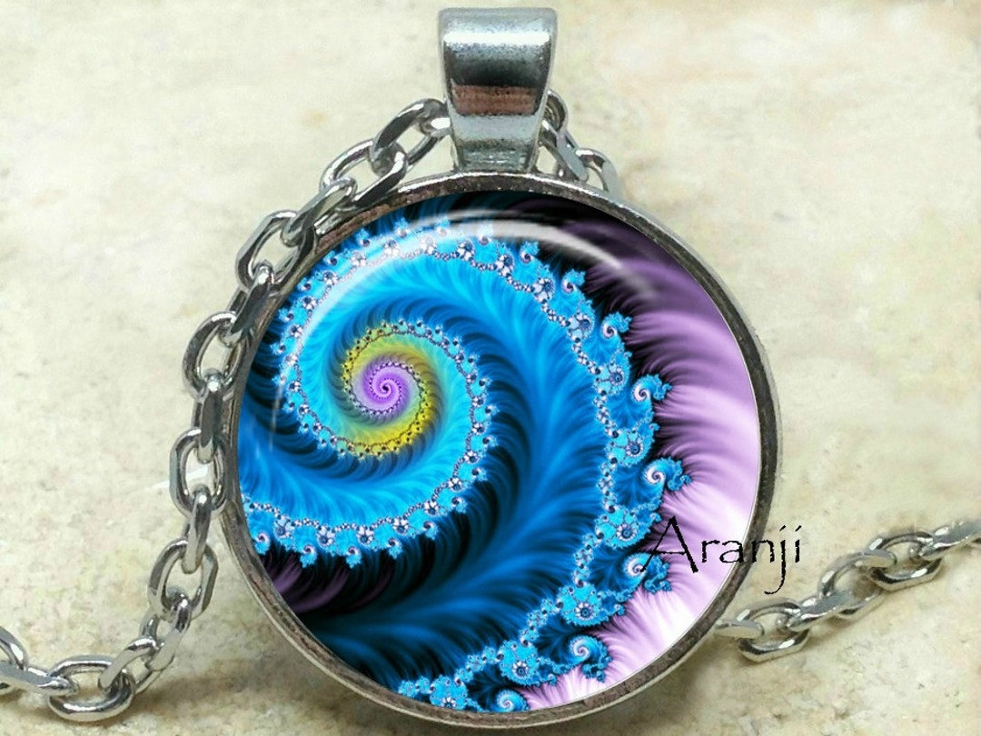 J  × フラクタル　ネックレス Blue Fractal Art Pendant, Fractal Necklace, Fractal Jewelry