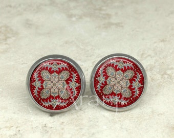 Red oriental rug earrings, oriental rug earrings, red earrings, stud earrings, post earrings, PA216E