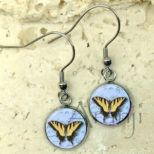 Yellow swallowtail butterfly earrings, yellow butterfly earrings, yellow swallowtail butterfly jewelry, butterfly hook earrings AN126DP
