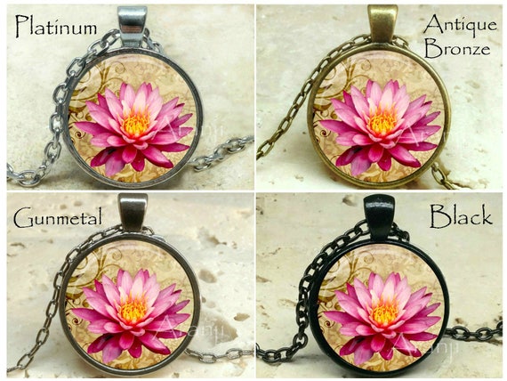 Pink Lotus Art Pendant, Lotus Necklace, Pink Lotus Pendant, Pink