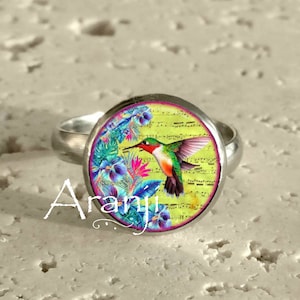 Hummingbird art ring, hummingbird adjustable ring, hummingbird jewelry, bird adjustable ring, hummingbird, Ring #AN120R