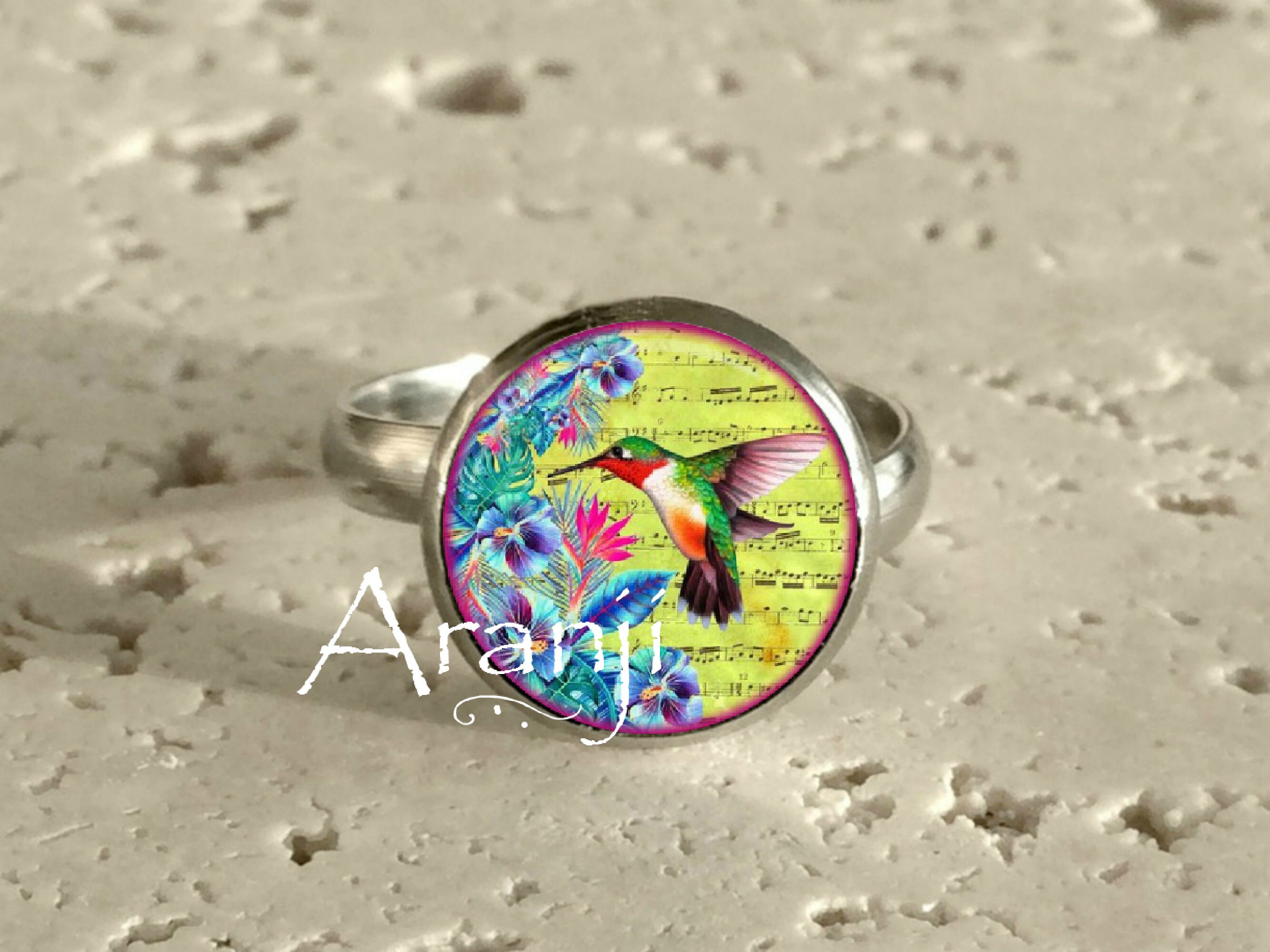 Hummingbird art ring, hummingbird adjustable ring, hummingbird jewelry, bird adjustable ring, hummingbird, Ring #AN120R