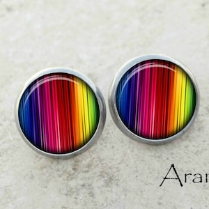 Rainbow stripe earrings, rainbow earrings, rainbow stud earrings, rainbow stripe stud earrings, rainbow post earrings, rainbow PA143E