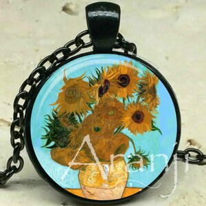 Vincent Van Gogh - Sunflowers necklace, Sunflowers pendant, Sunflowers jewelry, Van Gogh pendant, sunflower fine art pendant, Pendant#AR158P