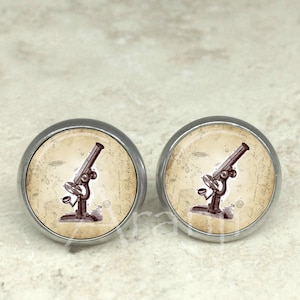 Vintage microscope earrings, microscope earrings, biology posts, biology stud earrings, jewelry, microscope posts, biologist, HG114E