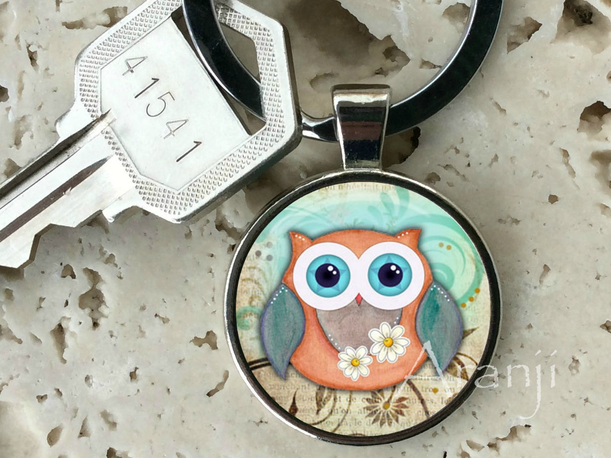 Cute owl keychain, key chain, key ring, key fob, owl keychain, cute owl key chain, gift, craft owl, 