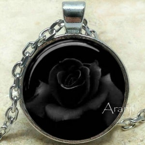 Black rose art pendant, black rose pendant, black rose necklace, rose jewelry, rose necklace, rose pendant, Pendant #PL128P