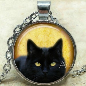 Black cat art pendant, black cat pendant, black cat necklace, black cat jewelry, cat jewelry, cat necklace, cat pendant, cat Pendant #AN117P