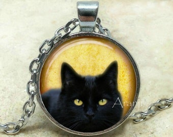 Black cat art pendant, black cat pendant, black cat necklace, black cat jewelry, cat jewelry, cat necklace, cat pendant, cat Pendant #AN117P