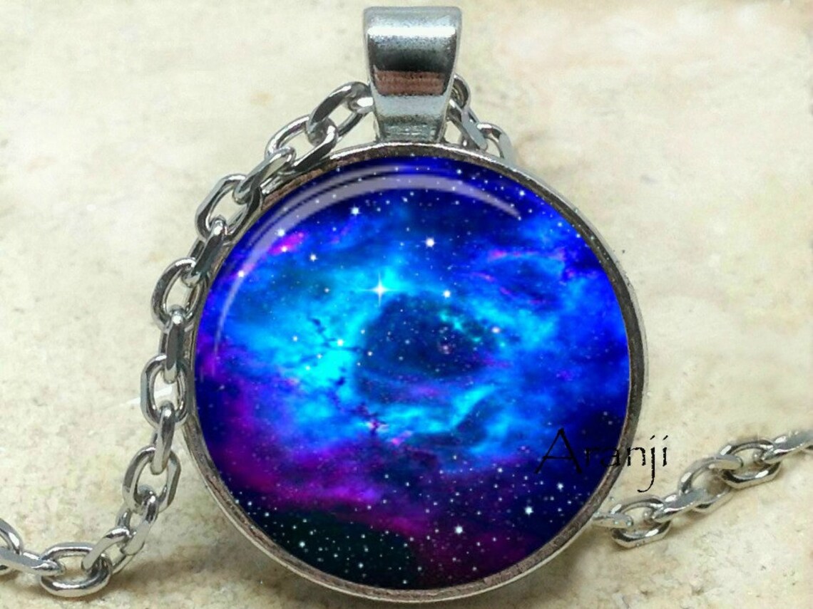 Blue Nebula Art Pendant Galaxy Necklace Galaxy Pendant Etsy