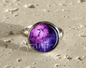 Purple nebula ring, nebula adjustable stainless steel ring, art ring, nebula jewelry, nebula ring, adjustable purple nebula ring Ring#SP108R