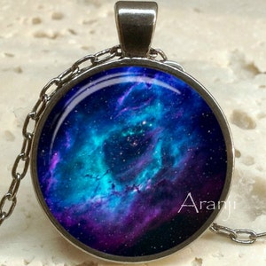 Blue and purple nebula art pendant, galaxy necklace, nebula necklace, nebula jewelry, galaxy pendant, galaxy, space, nebula, Pendant#SP145P