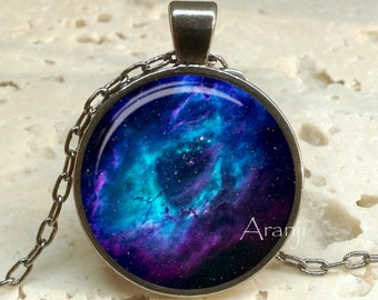 Blue and purple nebula art pendant, galaxy necklace, nebula necklace, nebula jewelry, galaxy pendant, galaxy, space, nebula, Pendant#SP145P