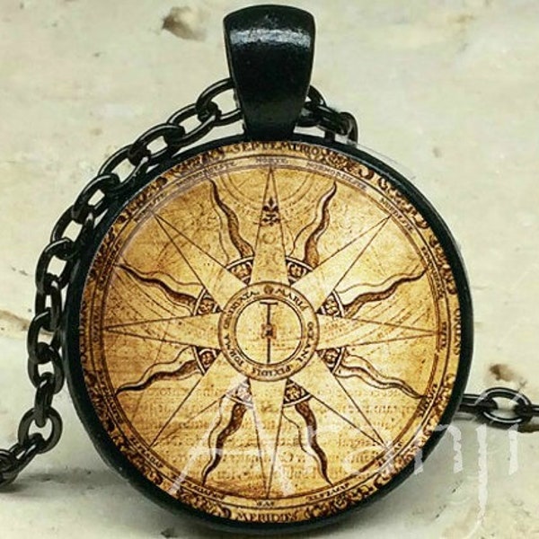 Ancient mariner's compass art pendant, compass necklace, compass jewelry, mariner's compass necklace, antique compass, Pendant #HG227P