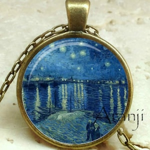 Vincent Van Gogh Starry Night Over the Rhone Pendant, Van Gogh pendant, Van Gogh necklace, Van Gogh, Pendant #AR119BR
