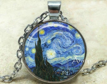 Vincent Van Gogh The Starry Night Photo Art Pendant, Starry Night necklace, Starry Night pendant, Van Gogh necklace, Van Gogh Pendant#AR145P