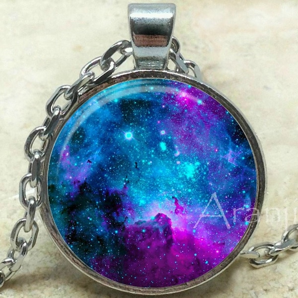 Purple nebula art pendant, galaxy necklace, nebula jewelry, galaxy pendant, galaxy jewelry, nebula necklace, space jewelry, Pendant #SP181P