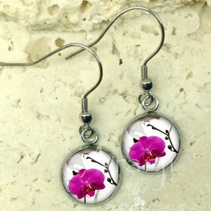 Orchid earrings, orchid drop earrings, orchid dangle earrings, phalaenopsis earrings, pink flower drop earrings, dangle earrings, PL129DP