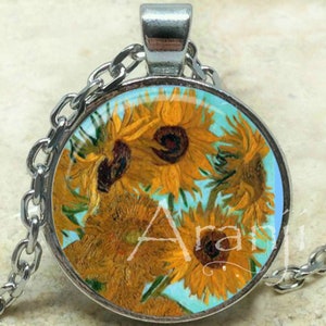 Vincent Van Gogh - Sunflowers necklace, Sunflowers pendant, Sunflowers jewelry, Van Gogh pendant, sunflower fine art pendant, Pendant#AR159P