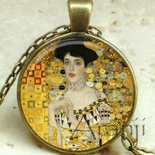 Klimt Portrait of Adele Bloch-Bauer art pendant, Klimt necklace, Klimt pendant, Klimt jewelry, Portrait of Adele Bloch-Bauer Pendant #AR151P