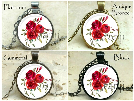 Red Enamel Flower Pendant Necklace, Hope Enamels, Hope