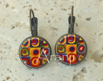 Kandinsky fine art earrings, Kandinsky leverback earrings, Kandinsky earrings, fine art earrings, AR134LB