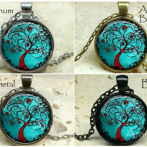 Turquoise curly tree art pendant, blue tree necklace, blue curly tree pendant, teal tree necklace, Pendant PL167P image 2