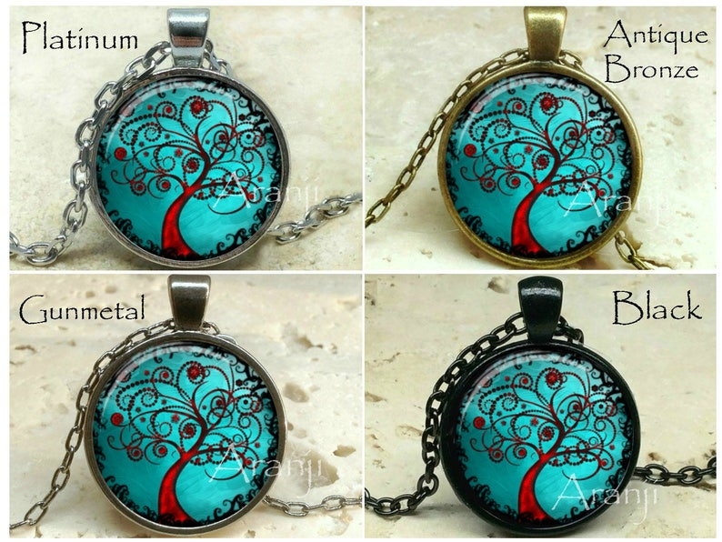 Turquoise curly tree art pendant, blue tree necklace, blue curly tree pendant, teal tree necklace, Pendant PL167P image 2