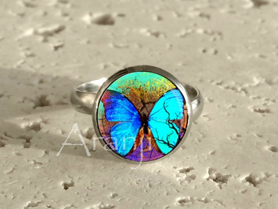 Blue Butterfly Ring Butterfly Ring Ring Iridescent Butterfly