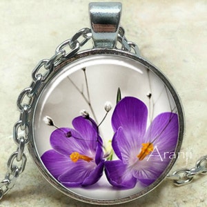 Purple flower necklace, purple flower pendant, purple blossom necklace, purple flower jewelry, purple blossom pendant, Pendant #PL198P
