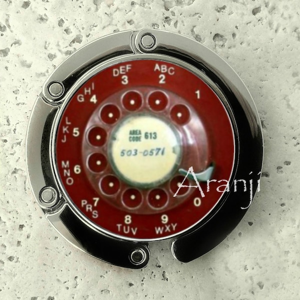 Rotary phone purse hanger, tabletop purse hanger, purse hanger, purse hook, red phone dial purse hook, phone purse hanger, red phone HG118PH