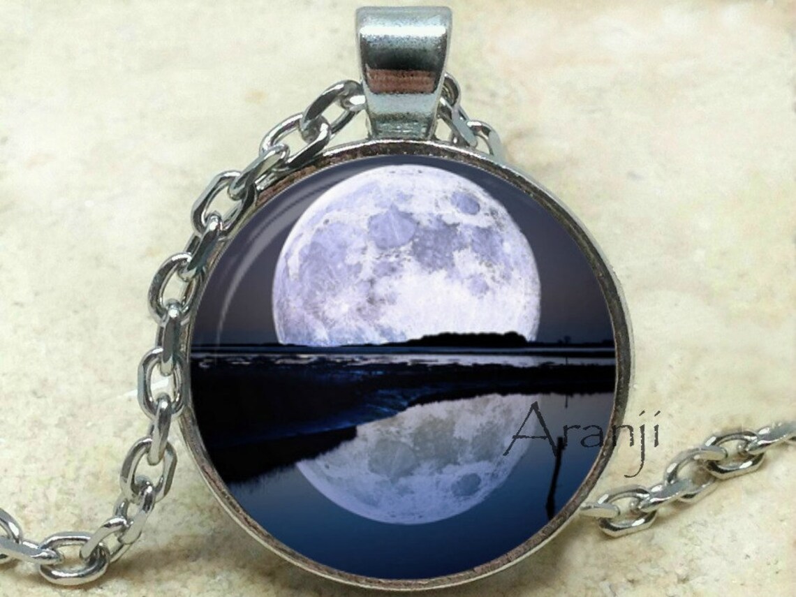 Full Moon Art Pendant, Moon Necklace, Moon Pendant, Big Moon Pendant ...