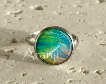 Wave art ring, wave, wave jewelry, ocean ring, ocean jewelry, gift for surfer, wave jewelry, Ring #SP114R