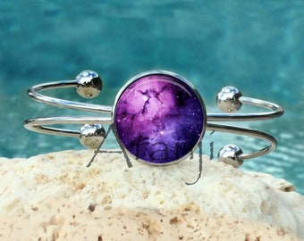 Purple nebula bracelet, purple nebula cuff, purple nebula bangle, nebula bracelet, nebula bangle, nebula jewelry, nebula Bracelet SP108B