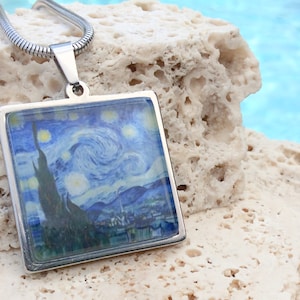 Vincent Van Gogh The Starry Night Photo Art Pendant, Starry Night necklace, Starry Night pendant, Van Gogh necklace, Van Gogh Pendant#AR145T