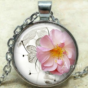 Pink cherry blossom art pendant, cherry blossom necklace, cherry blossom pendant, pink blossom necklace, pink flower pendant, Pendant#PL124P