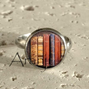 Book ring, books ring, bookshelf jewelry, books jewelry, book adjustable ring, bookshelf, Ring#HG157R