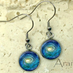 Glass dome spiral galaxy earrings, spiral galaxy earrings, galaxy drop earrings, galaxydangle earrings SP148DP