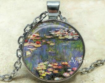 Monet's Waterlilies, Monet fine art pendant, Monet necklace, Monet pendant, Waterlilies necklace, Waterlilies pendant, Monet Pendant #AR131P