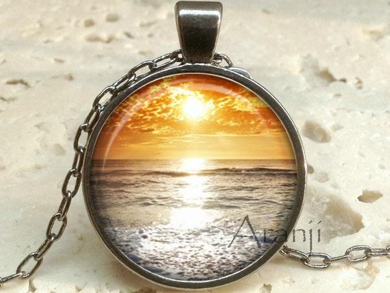 Sunset Art Pendant, Sunset Necklace, Sunset Jewelry, Silver and